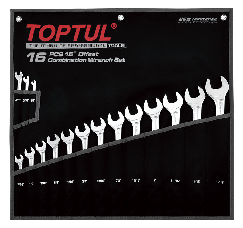 JUEGO 16 LLAVES MIXTAS HI-PERF. 1/4``-1 1/4``  ESTUCHE LONA -  TOPTUL